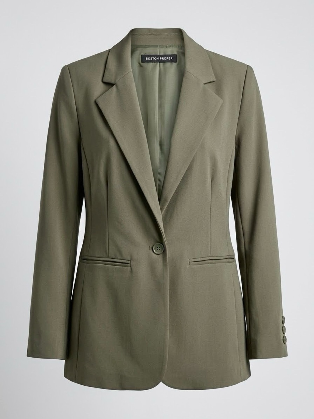 BOSTON PROPER Olive Green Single Button Stretch Blazer Jacket Notch Lapel Size 6